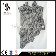 party-ready grey knitted ladies poncho shawl with round collar fashion scarves